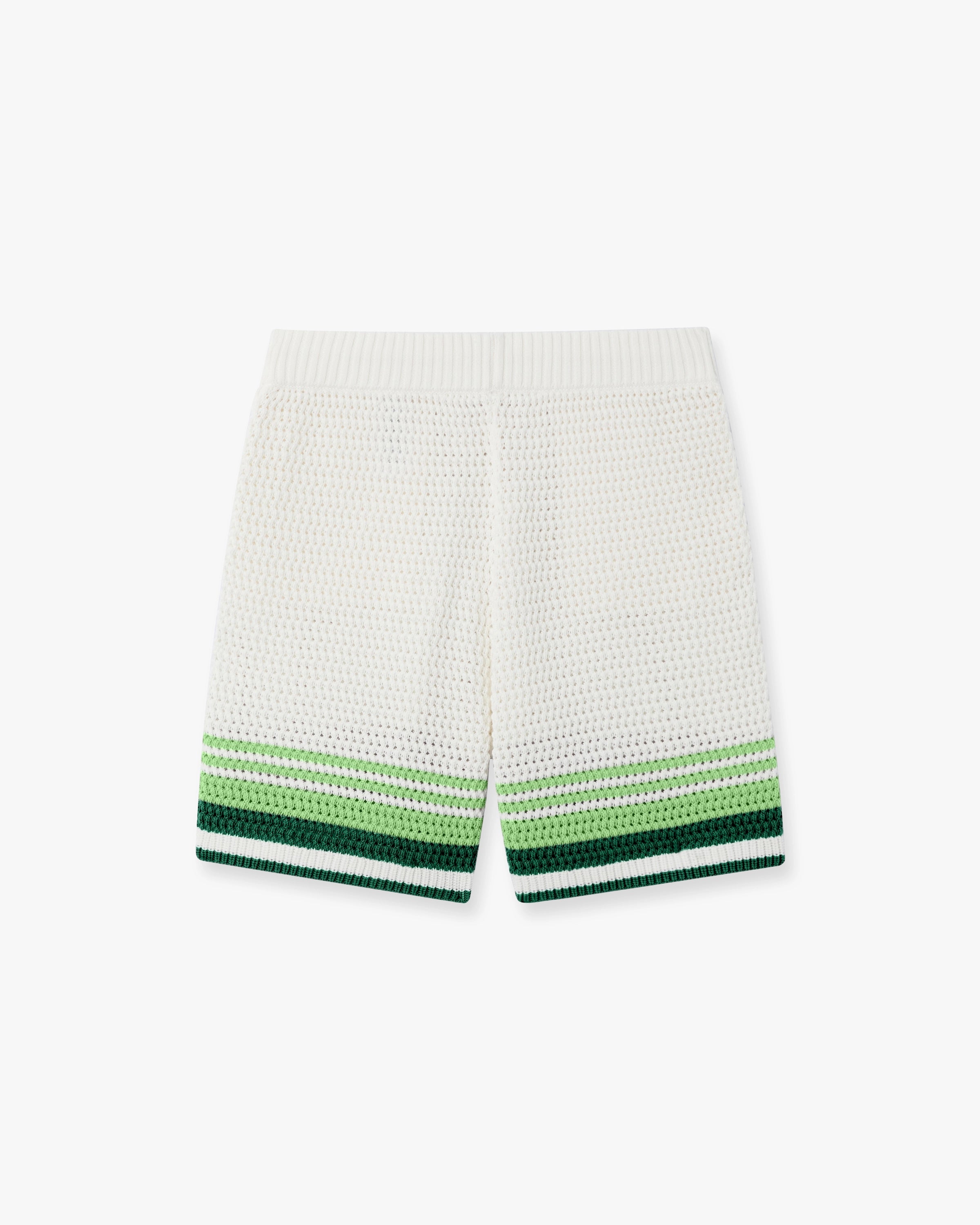 Green & White Tennis Stripe Crochet Shorts