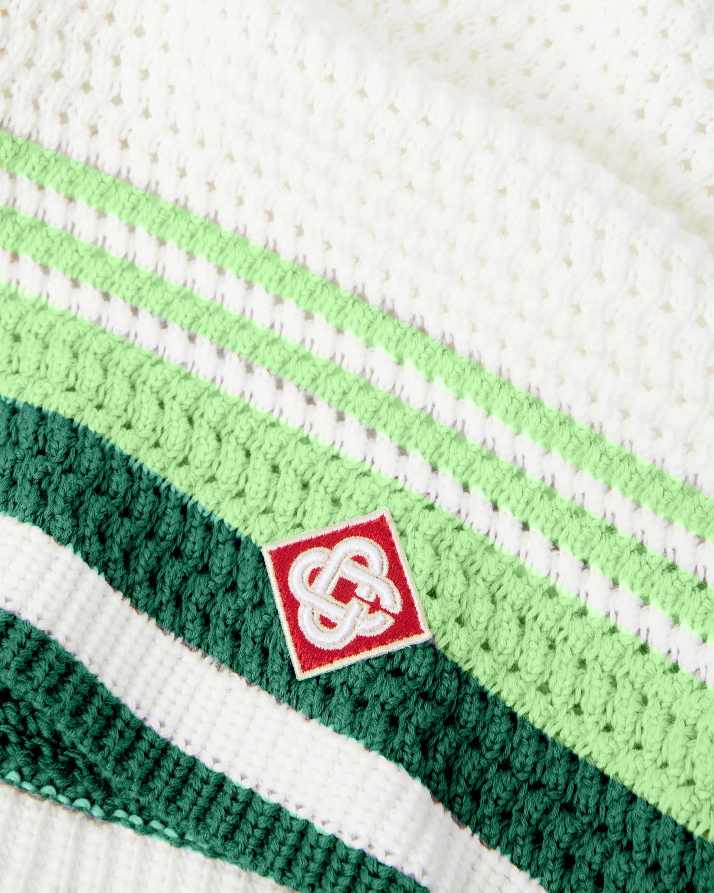 Green & White Tennis Stripe Crochet Shorts