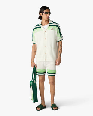 Green & White Tennis Stripe Crochet Shorts