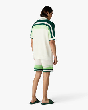 Green & White Tennis Stripe Crochet Shorts