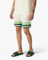 Green & White Tennis Stripe Crochet Shorts