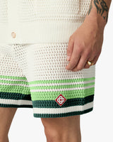 Green & White Tennis Stripe Crochet Shorts