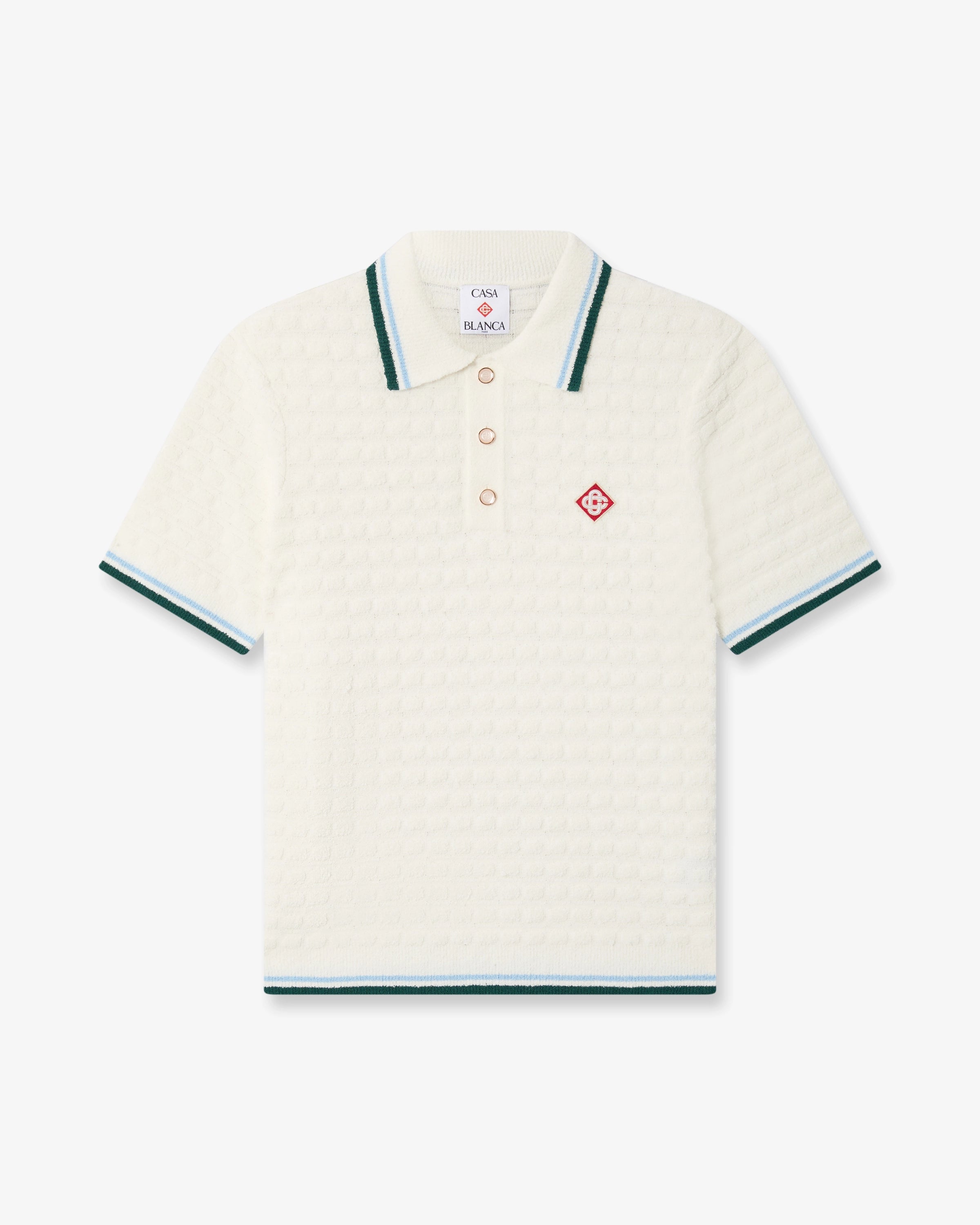Polo à manches courtes blanc en tissu bouclé