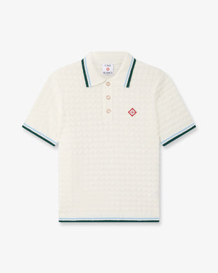 White Boucle Short Sleeve Polo Shirt