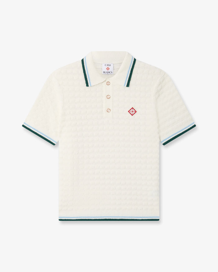 Polo à manches courtes blanc en tissu bouclé