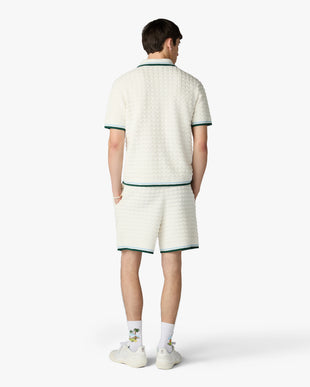 White Boucle Short Sleeve Polo Shirt