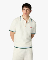 Polo à manches courtes blanc en tissu bouclé
