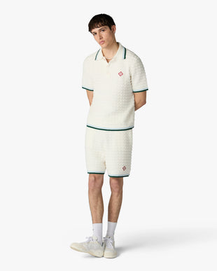 White Boucle Short Sleeve Polo Shirt