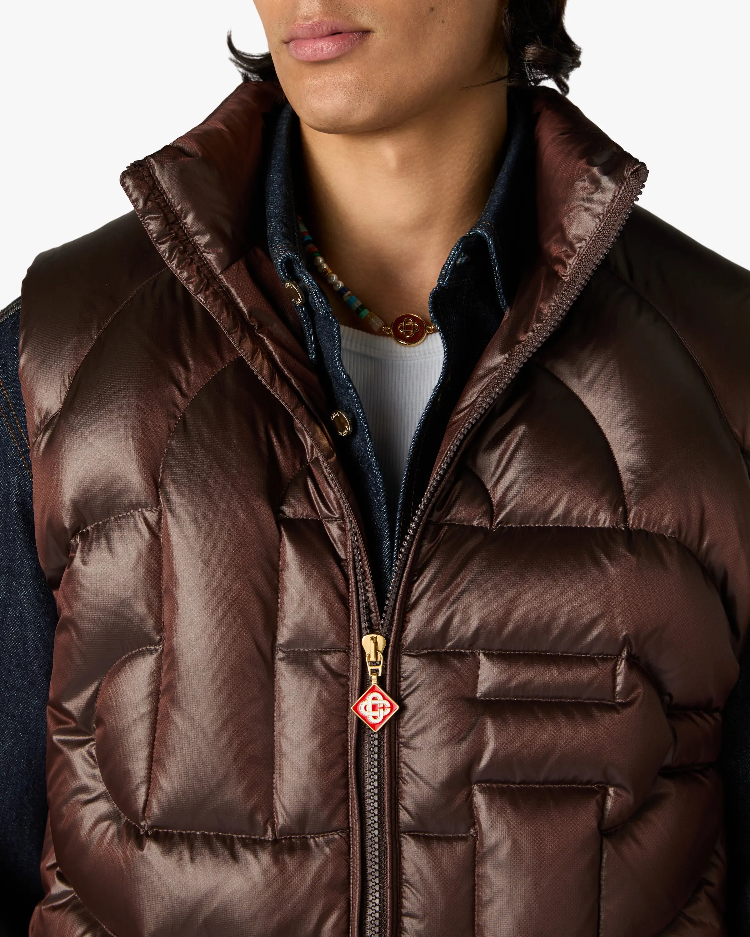 Dark Brown Quilted Down Puffer Vest