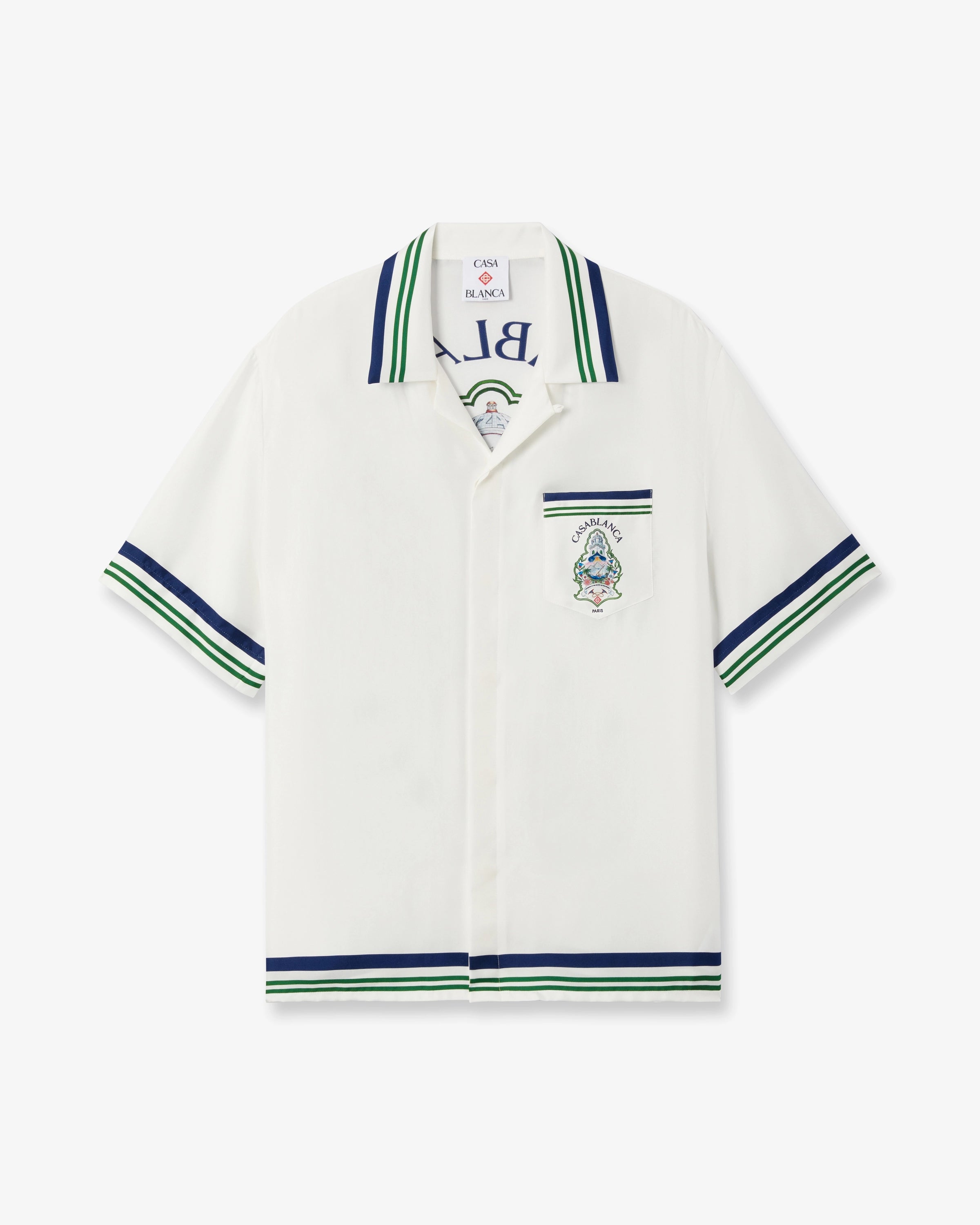 White Hotel Emblem Short Sleeve Silk Shirt