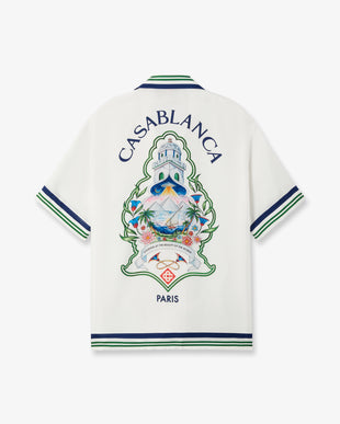 White Hotel Emblem Short Sleeve Silk Shirt