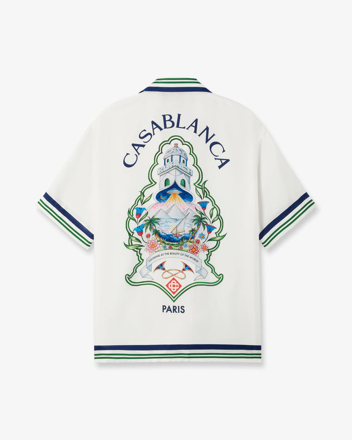 White Hotel Emblem Short Sleeve Silk Shirt