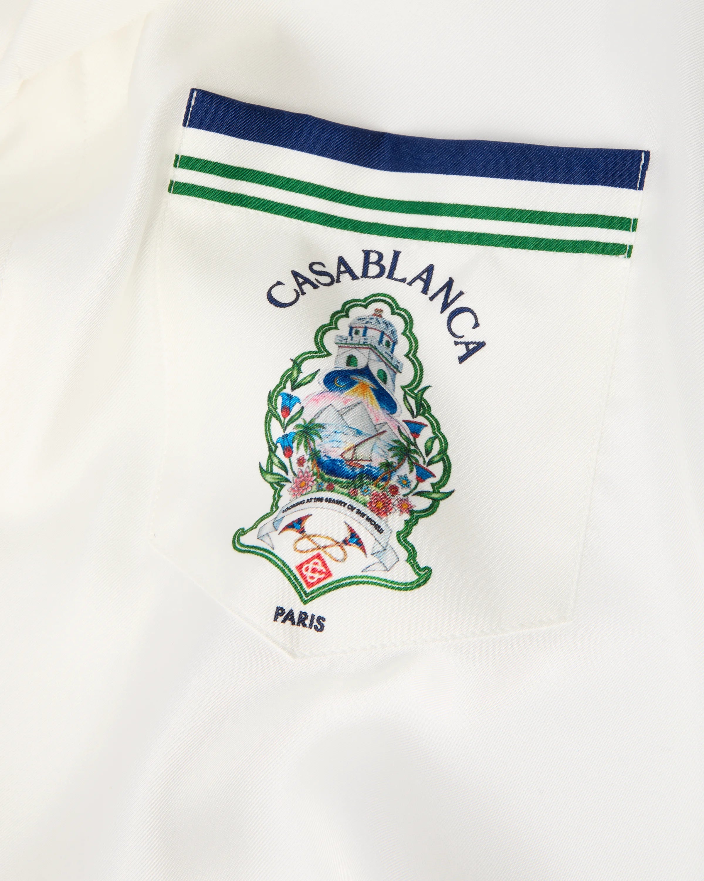 White Hotel Emblem Short Sleeve Silk Shirt