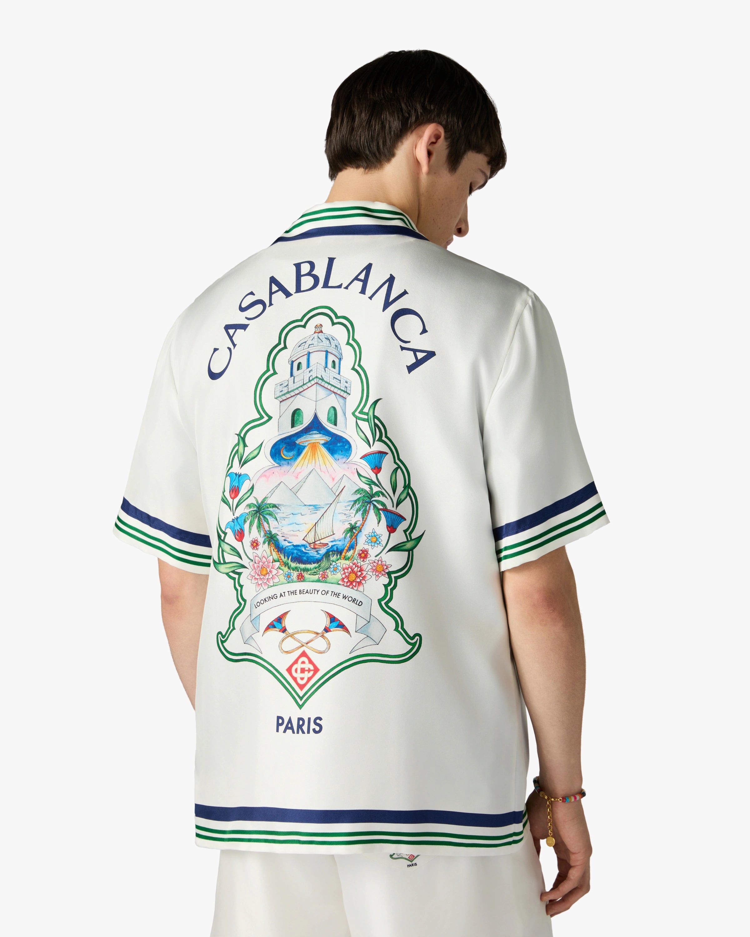White Hotel Emblem Short Sleeve Silk Shirt