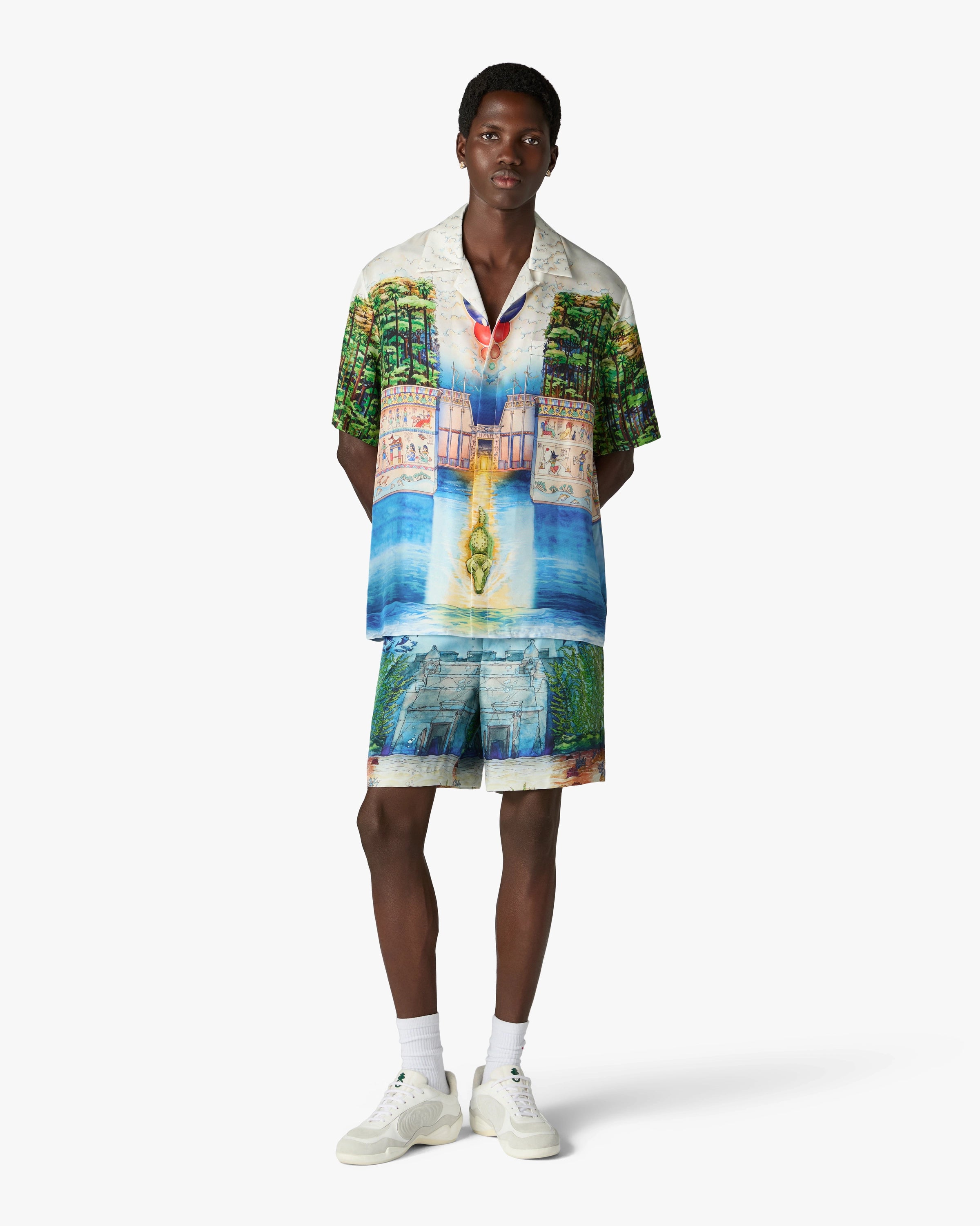Multicolour Trompe L'Oeil Short Sleeve Silk Shirt