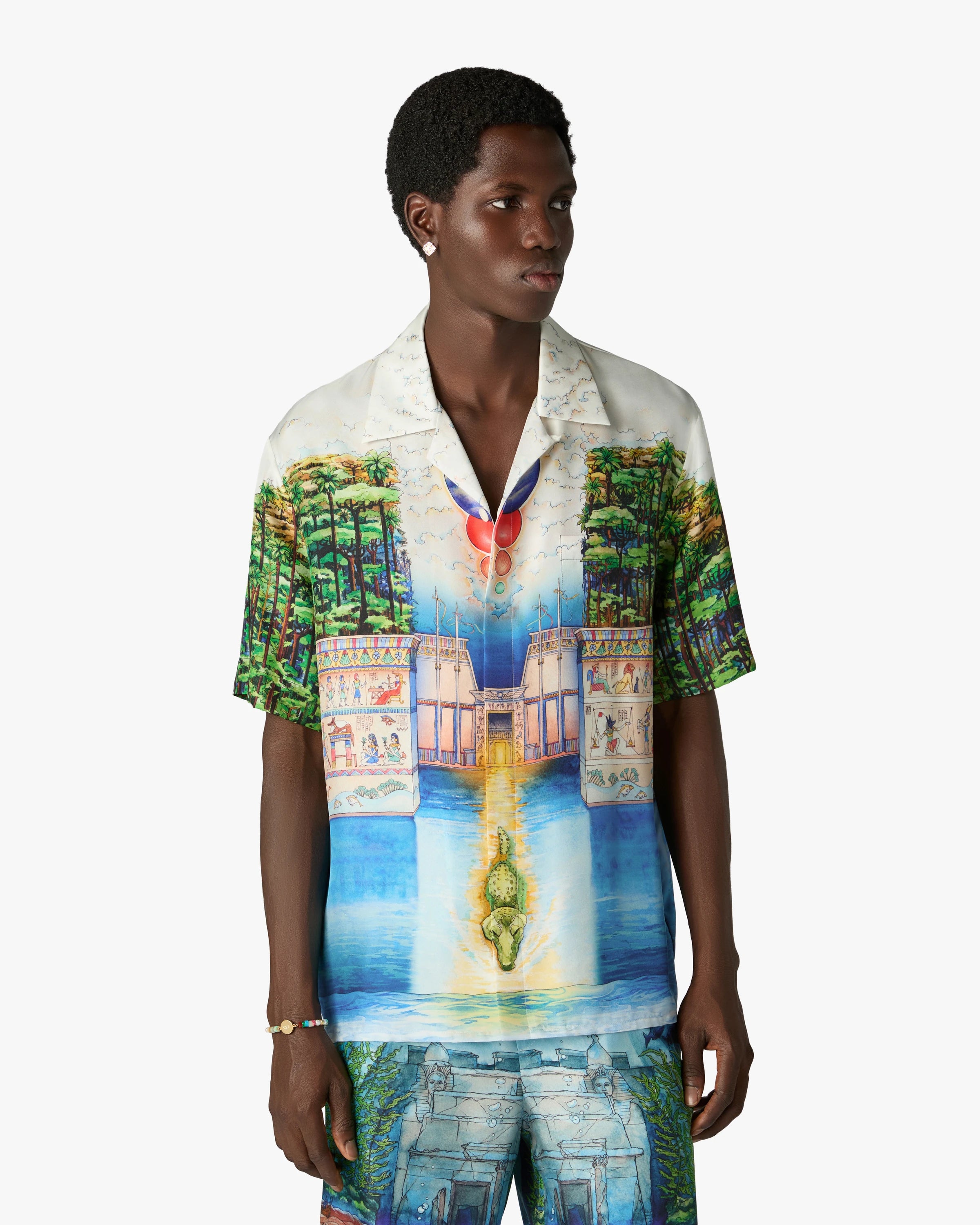 Multicolour Trompe L'Oeil Short Sleeve Silk Shirt