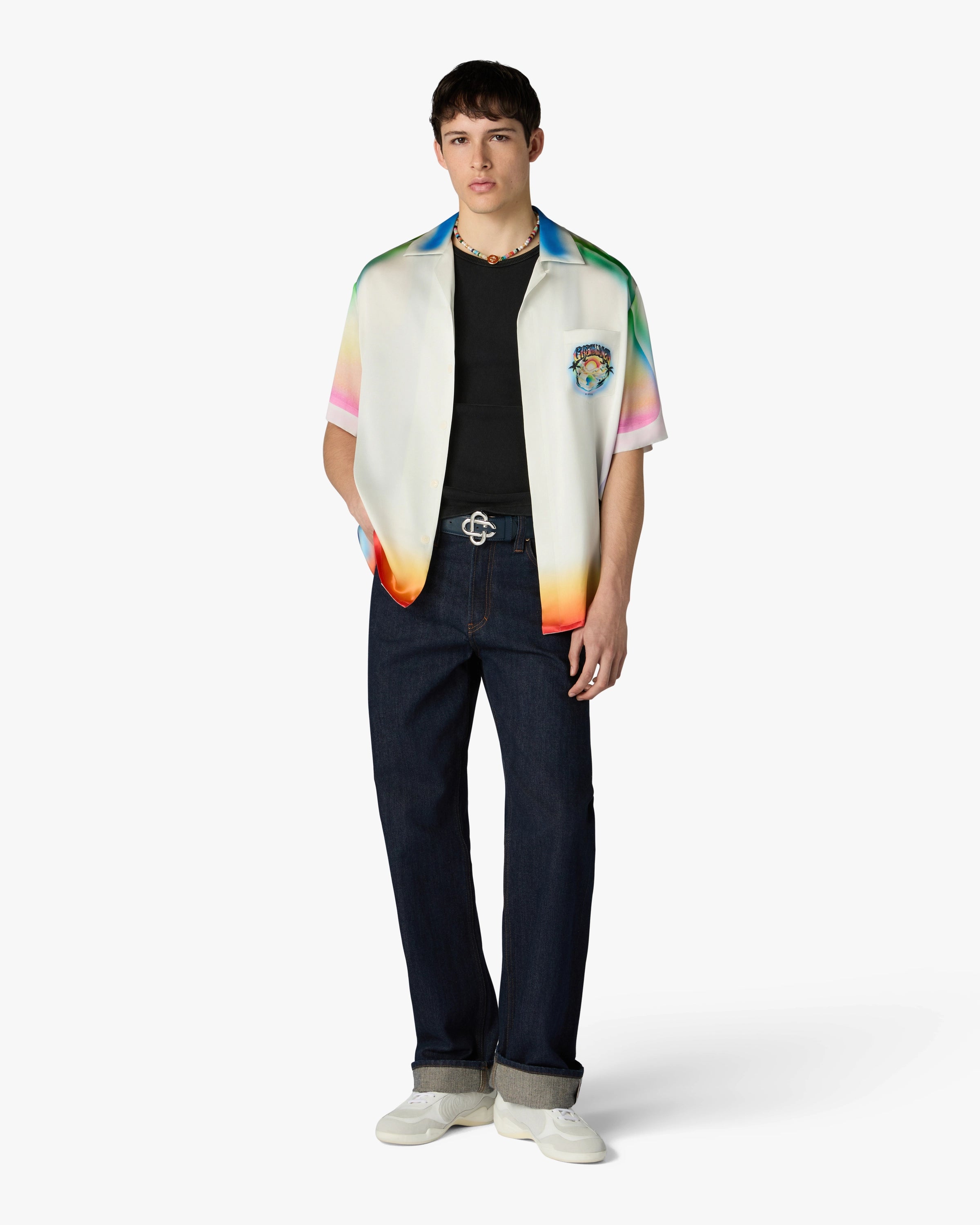 Multicolour Airspray Short Sleeve Silk Shirt