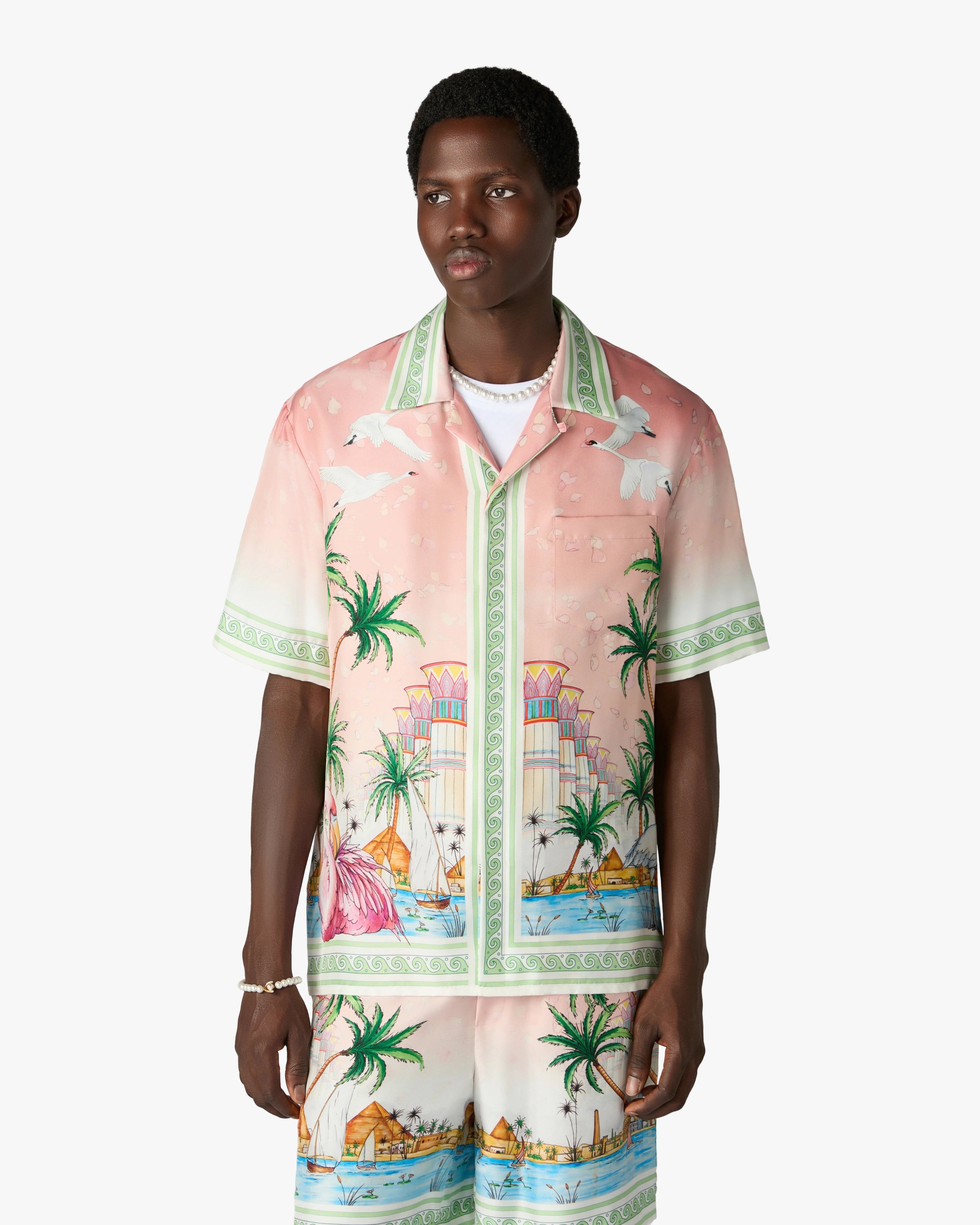 Pink Ethereal Short Sleeve Silk Shirt
