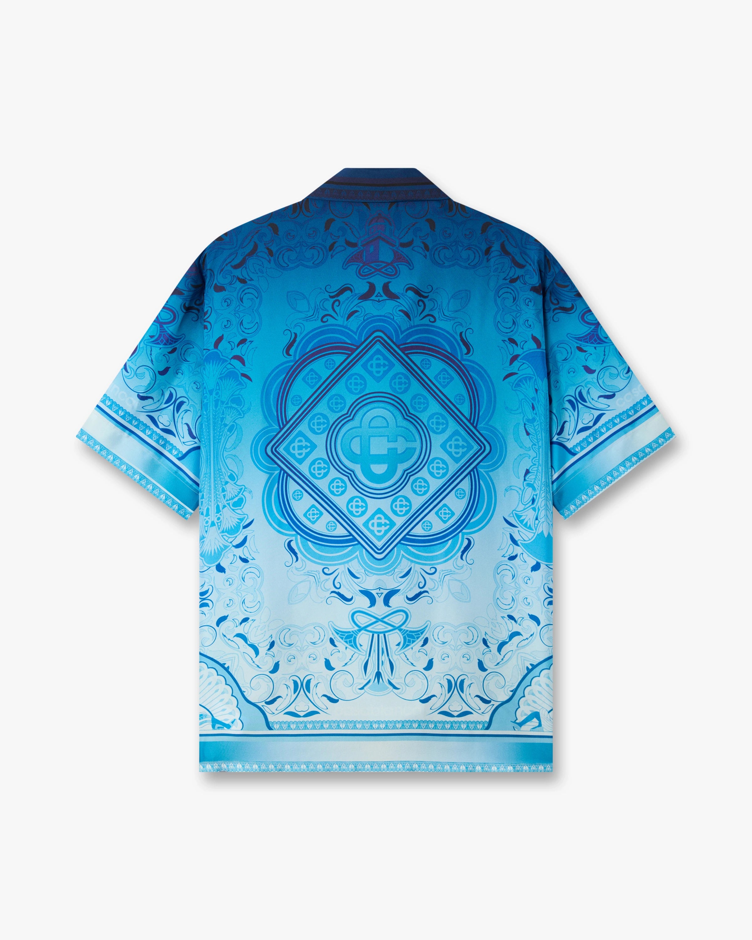 Blue Gradient Egyptian Rug Short Sleeve Silk Shirt