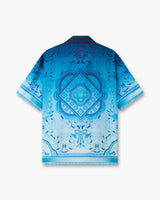 Blue Gradient Egyptian Rug Short Sleeve Silk Shirt