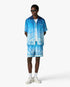 Blue Gradient Egyptian Rug Short Sleeve Silk Shirt