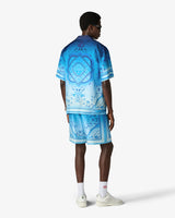 Blue Gradient Egyptian Rug Short Sleeve Silk Shirt