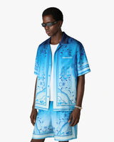 Blue Gradient Egyptian Rug Short Sleeve Silk Shirt