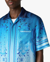 Blue Gradient Egyptian Rug Short Sleeve Silk Shirt