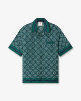Dark Green Radiating Monogram Short Sleeve Silk Shirt