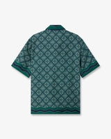 Dark Green Radiating Monogram Short Sleeve Silk Shirt