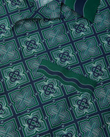 Dark Green Radiating Monogram Short Sleeve Silk Shirt