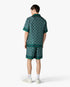 Dark Green Radiating Monogram Short Sleeve Silk Shirt