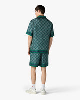 Dark Green Radiating Monogram Short Sleeve Silk Shirt