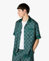 Dark Green Radiating Monogram Short Sleeve Silk Shirt