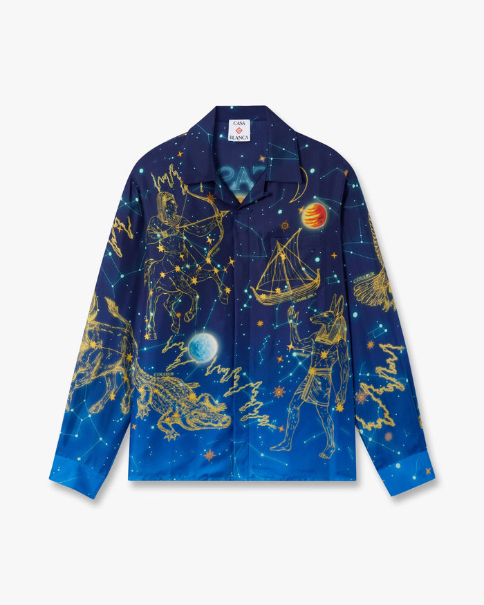 Blue Astrology Long Sleeve Silk Shirt