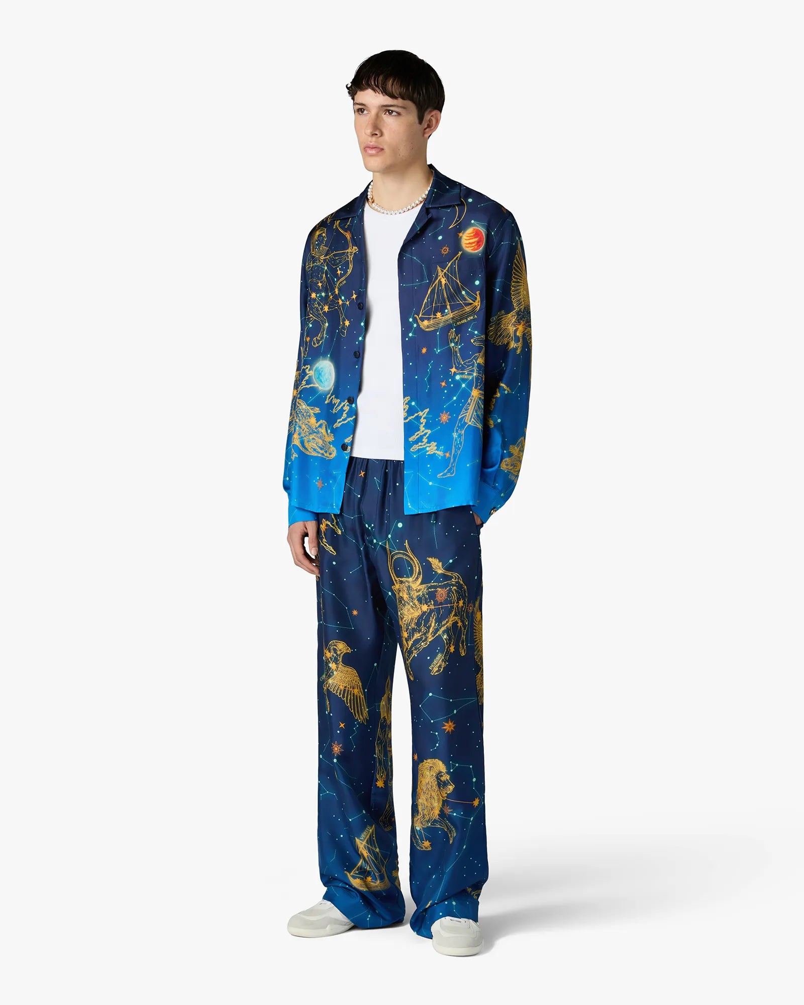 Blue Astrology Long Sleeve Silk Shirt