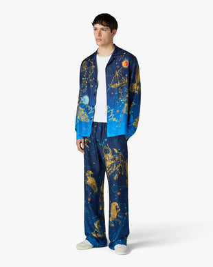 Blue Astrology Long Sleeve Silk Shirt
