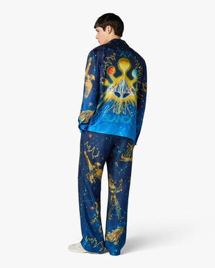 Blue Astrology Long Sleeve Silk Shirt