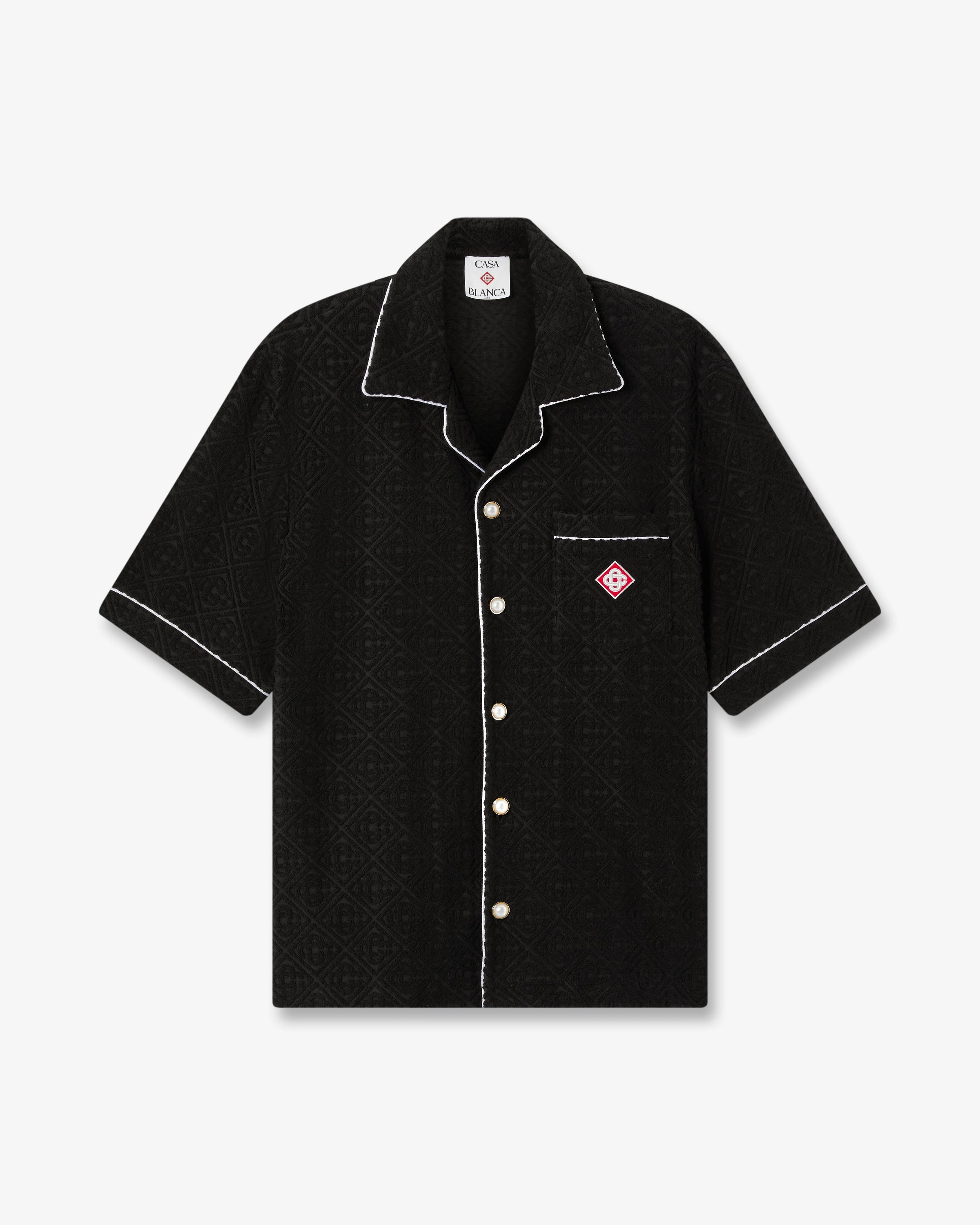 Black Towelling Monogram Short Sleeve Shirt