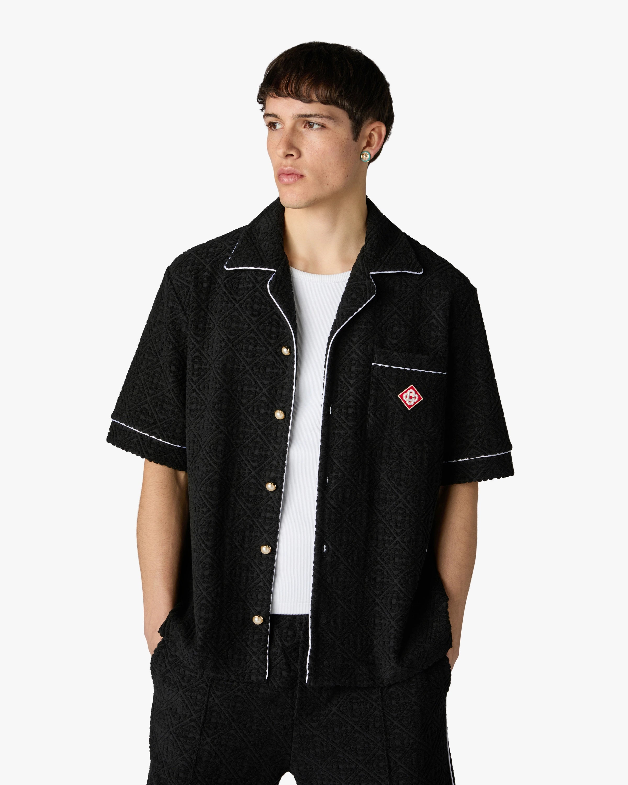 Black Towelling Monogram Short Sleeve Shirt