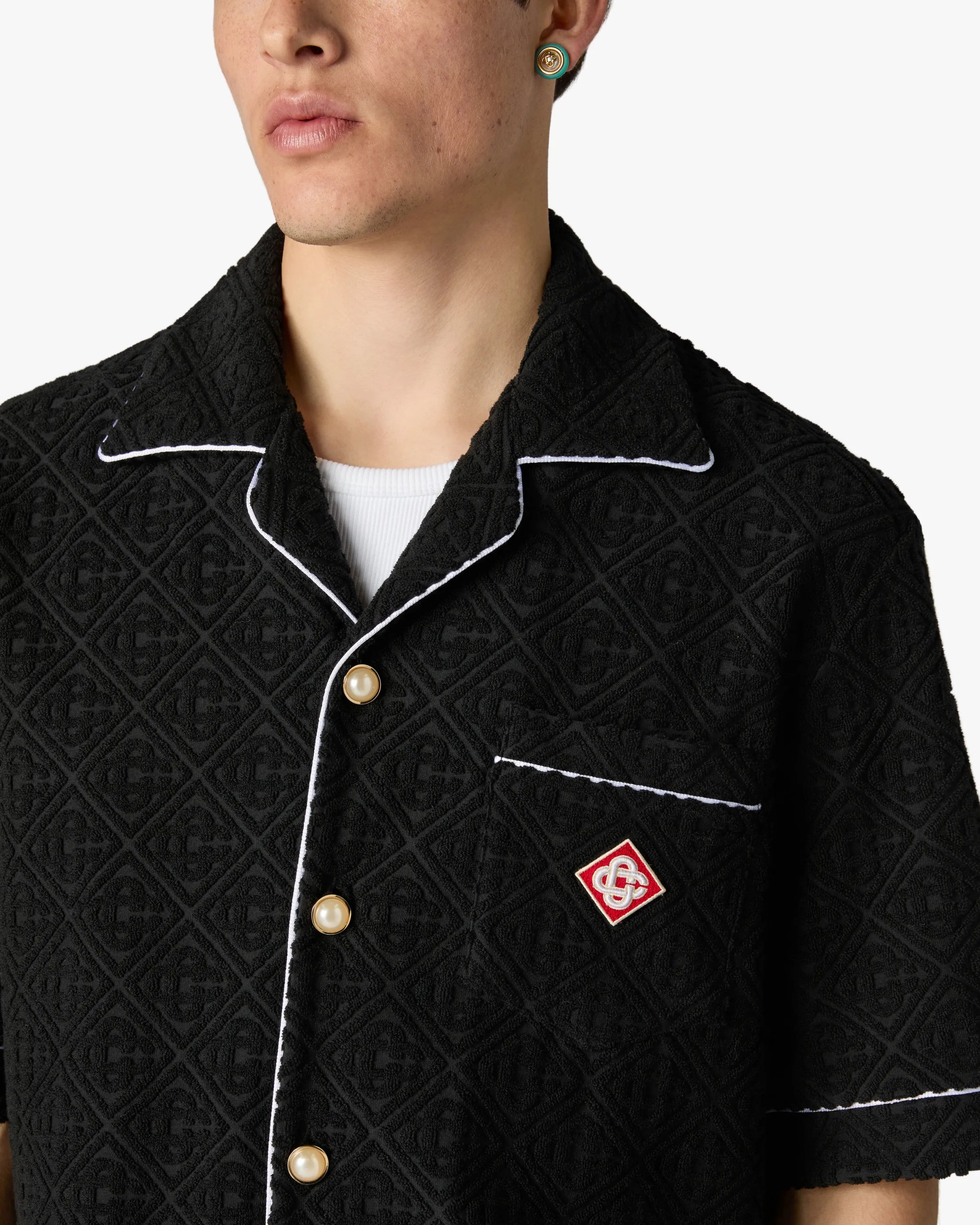 Black Towelling Monogram Short Sleeve Shirt