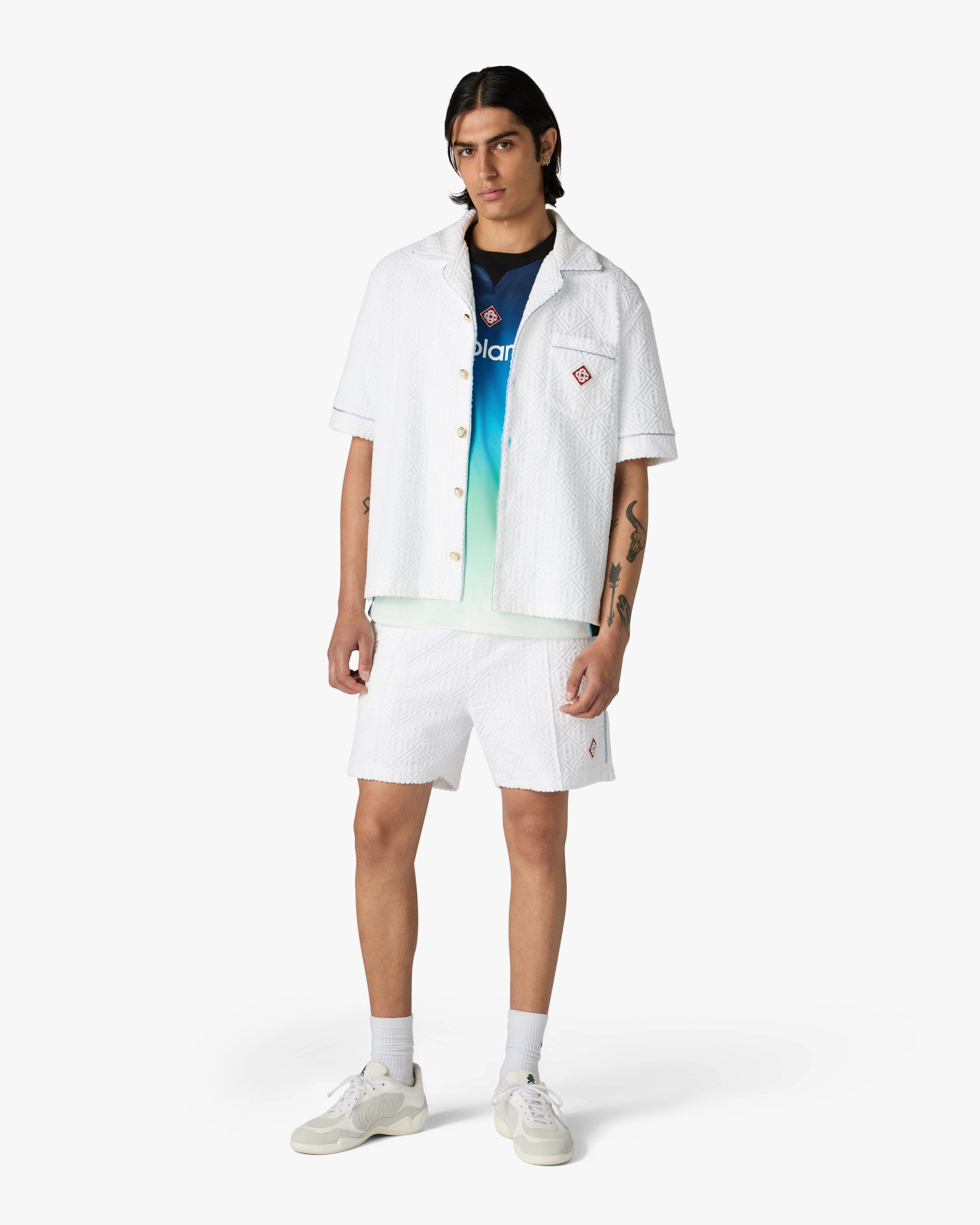 White Towelling Monogram Short Sleeve Shirt