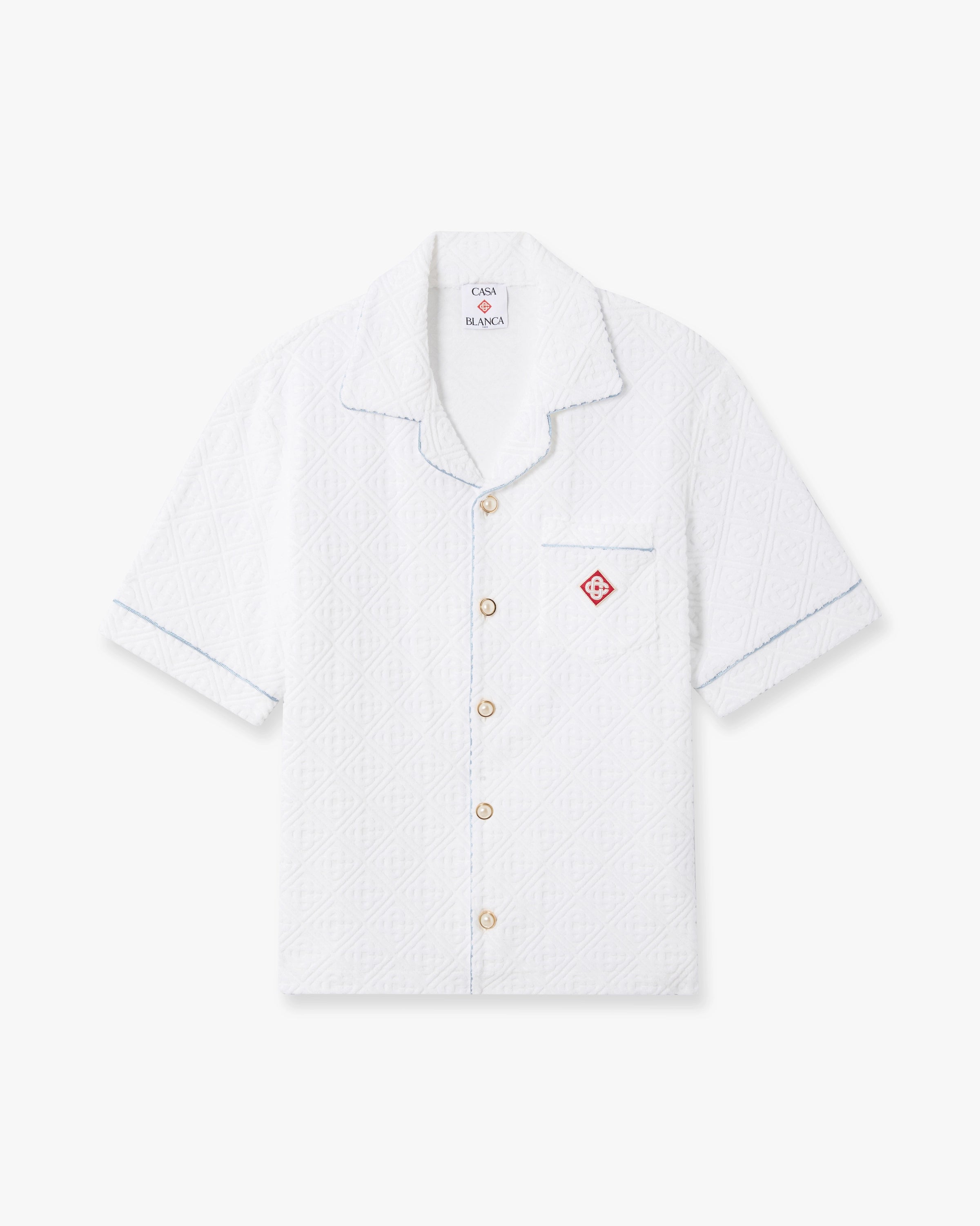 White Towelling Monogram Short Sleeve Shirt