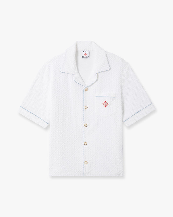 White Towelling Monogram Short Sleeve Shirt