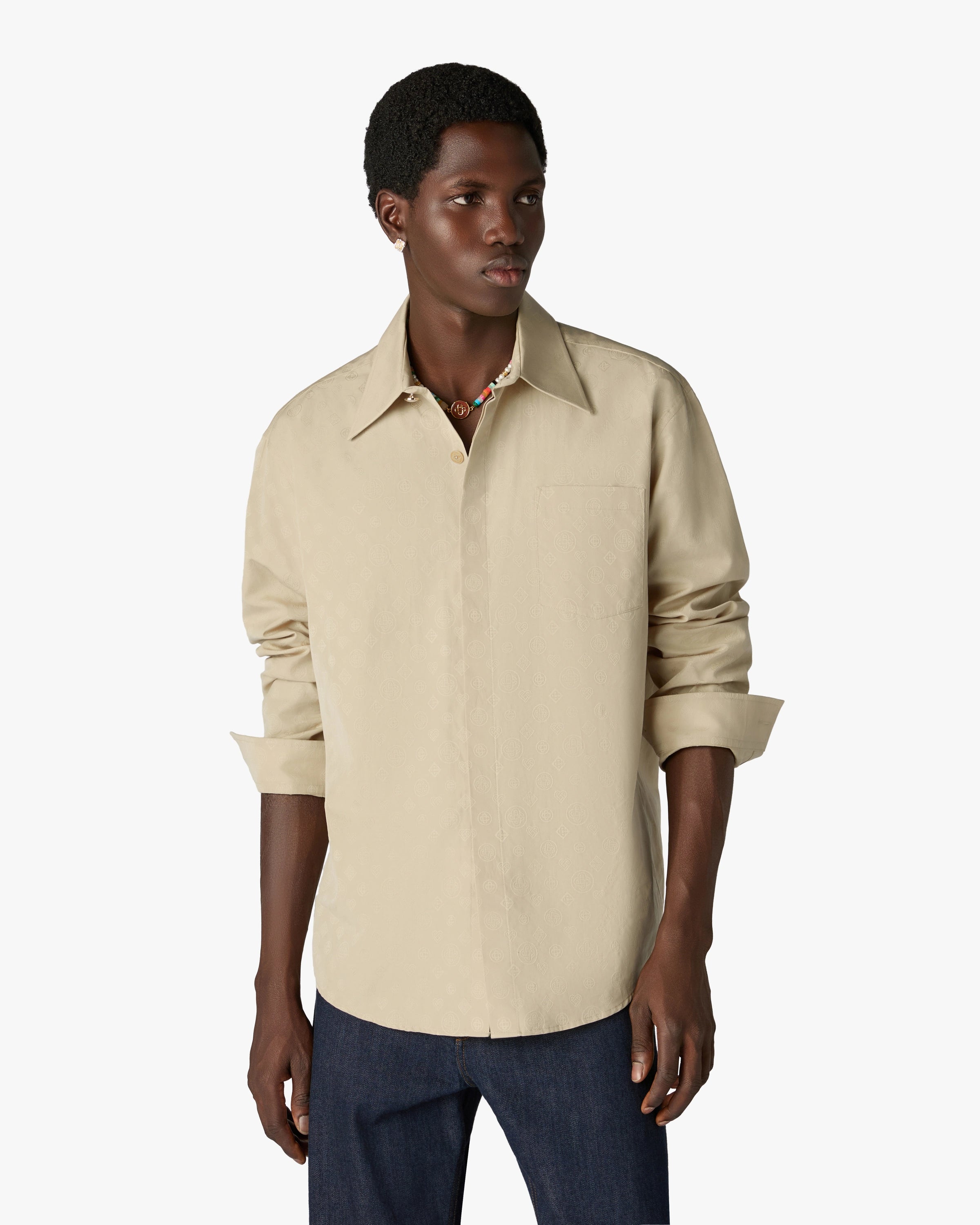 Beige Monogram Long Sleeve Shirt