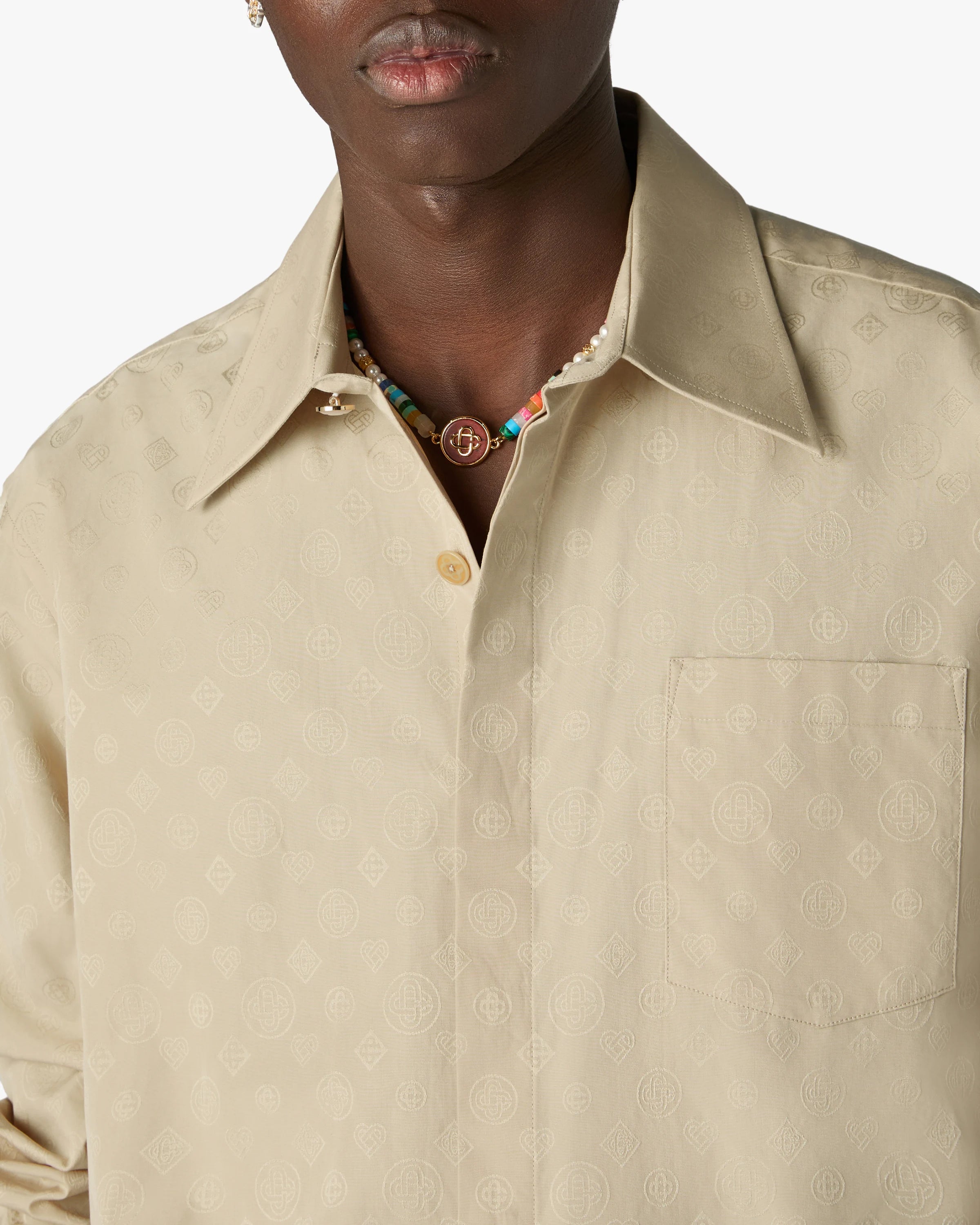 Beige Monogram Long Sleeve Shirt