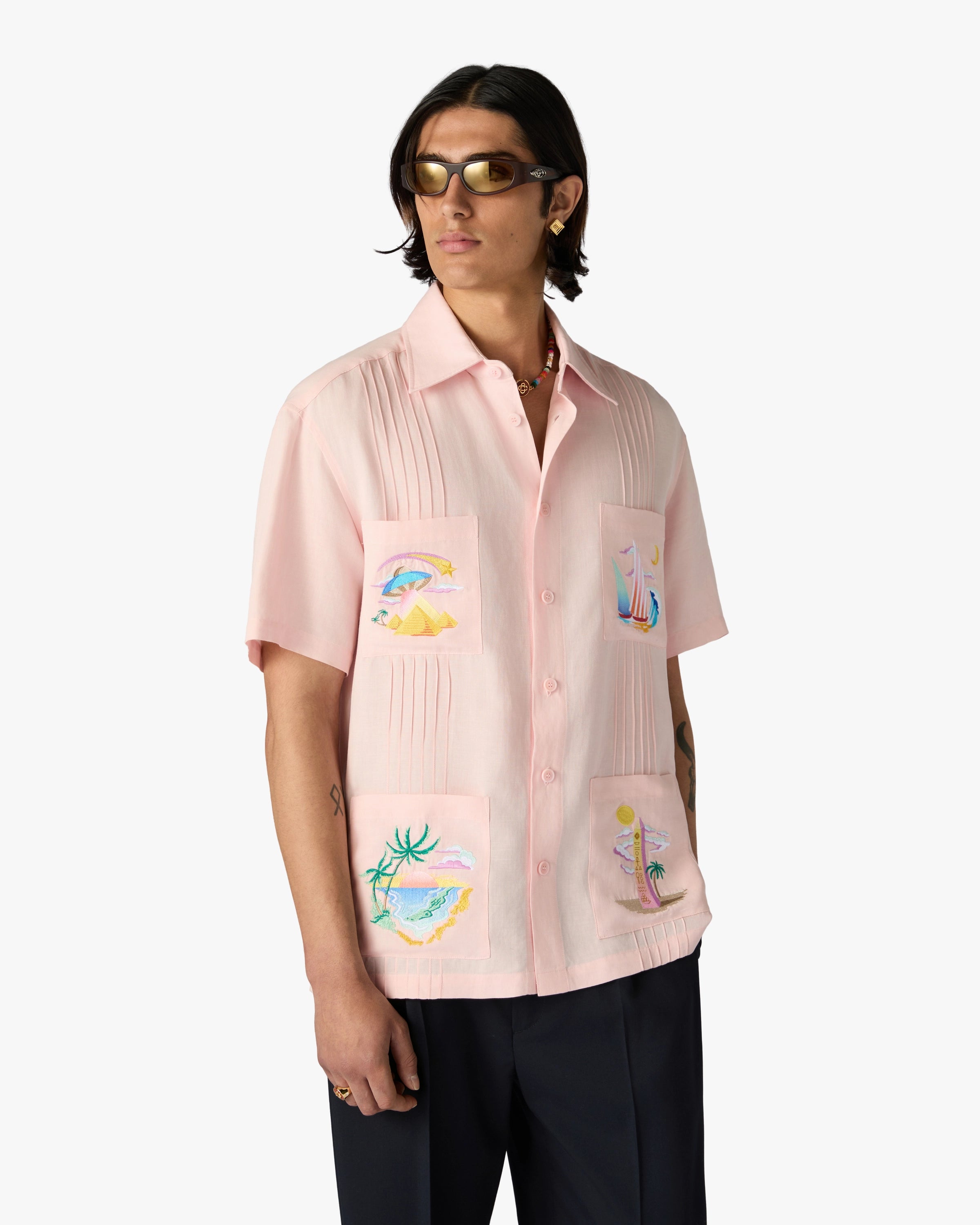 Pink Phantasmagoria Embroidered Short Sleeve Shirt