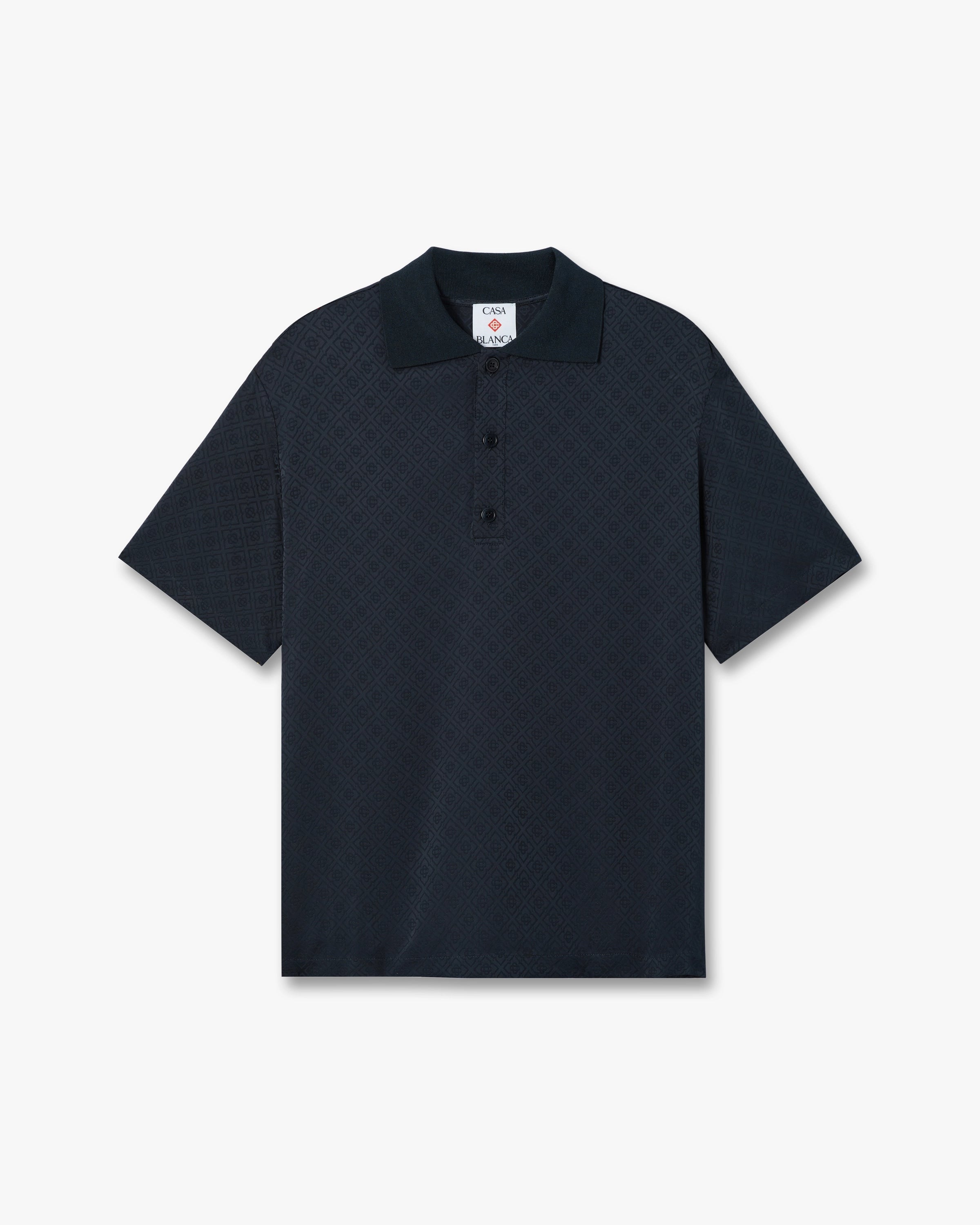 Dark Navy Knit Collar Long Sleeve Polo Shirt