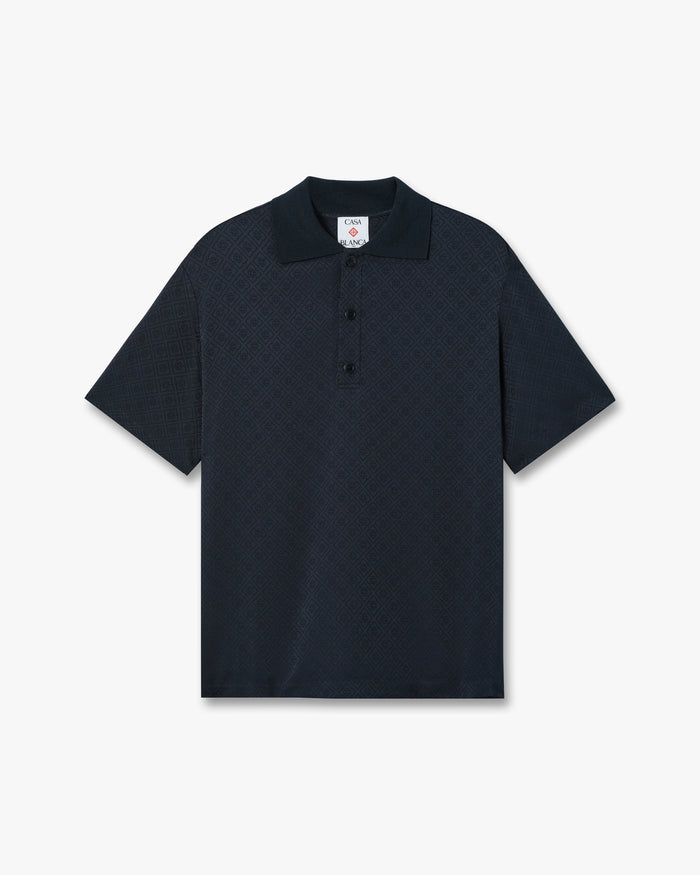 Dark Navy Knit Collar Long Sleeve Polo Shirt
