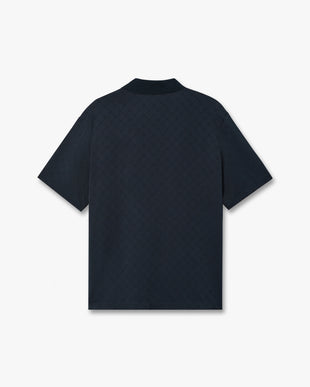 Dark Navy Knit Collar Short Sleeve Polo Shirt